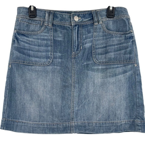 WHBM Blanc Medium Wash Denim Skirt Size 8 - Picture 1 of 6